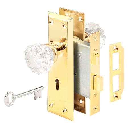 Prime-Line Mortise Keyed Lock Set with Glass Knob, Fits Doors with 2-3/8 In. Backset E 28336